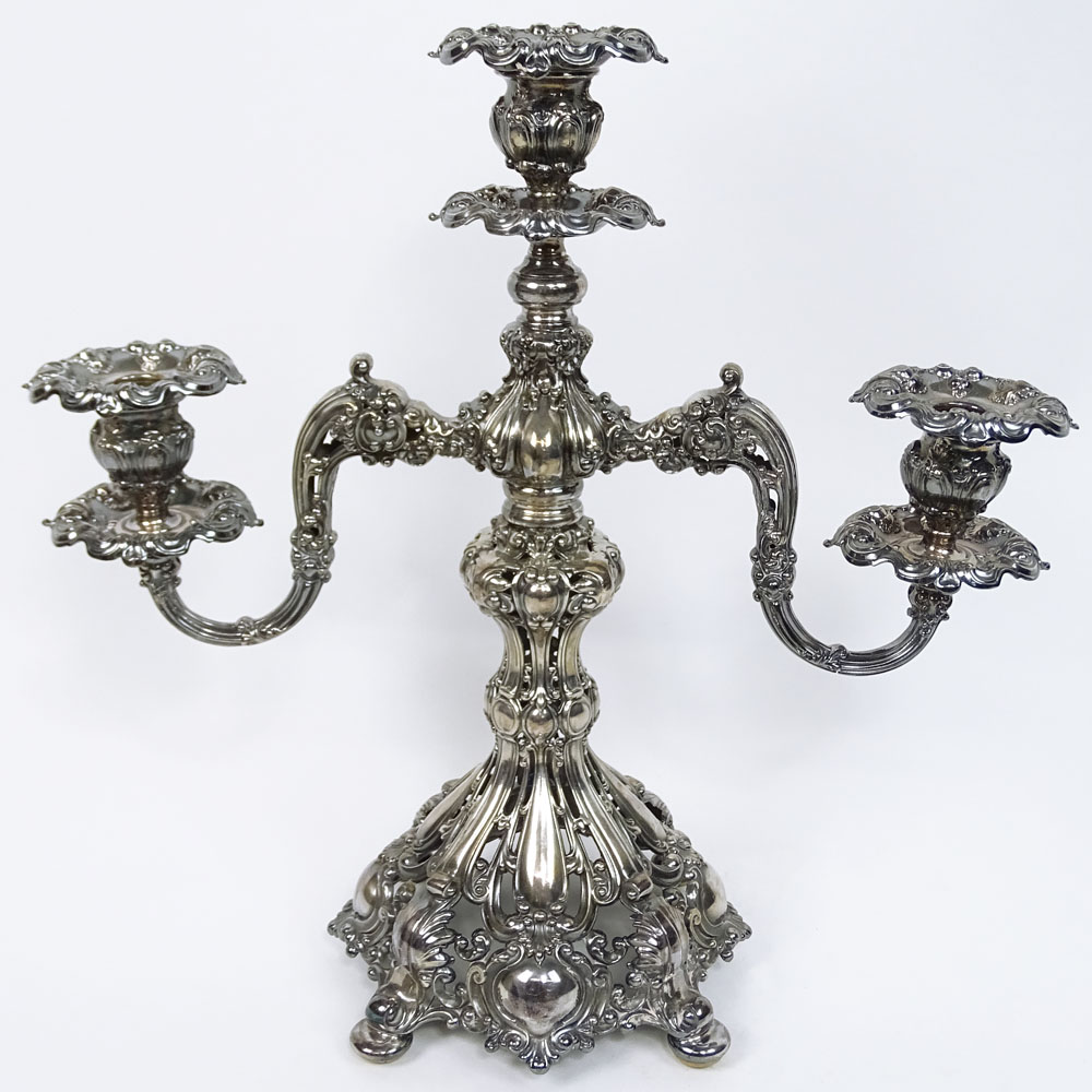 Fancy Reed & Barton Silverplate Three (3) Light Candelabra.