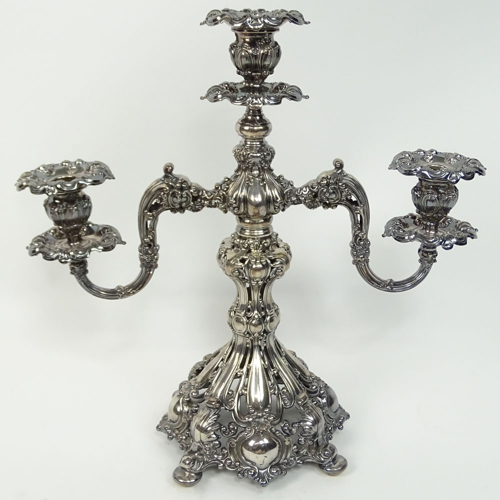 Fancy Reed & Barton Silverplate Three (3) Light Candelabra.