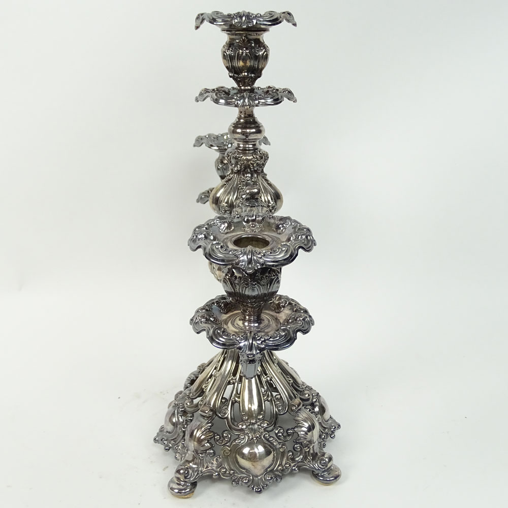 Fancy Reed & Barton Silverplate Three (3) Light Candelabra.