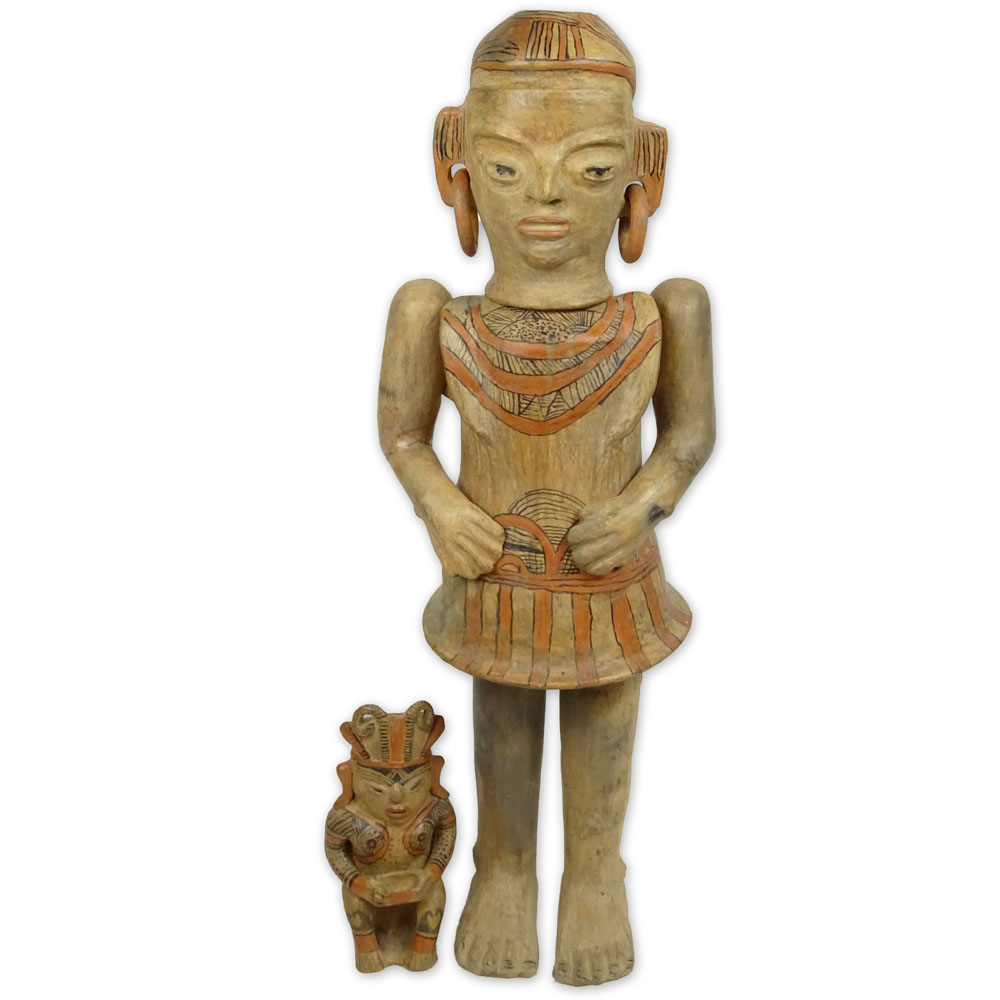 Two African Earthenware Figures. One large multi-part figure, one smaller. 