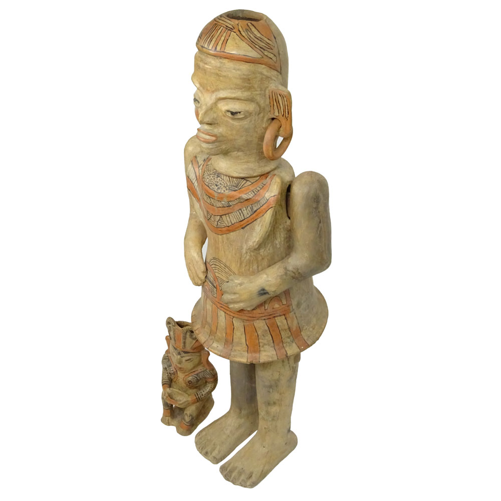 Two African Earthenware Figures. One large multi-part figure, one smaller. 