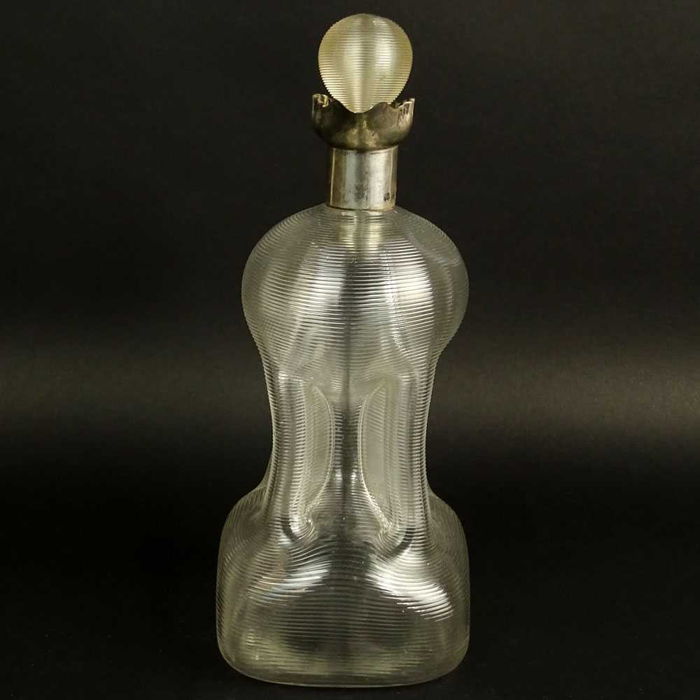 Circa 1903 English Birmingham Heath & Middleton Sterling Silver Mounted Glass Decanter.