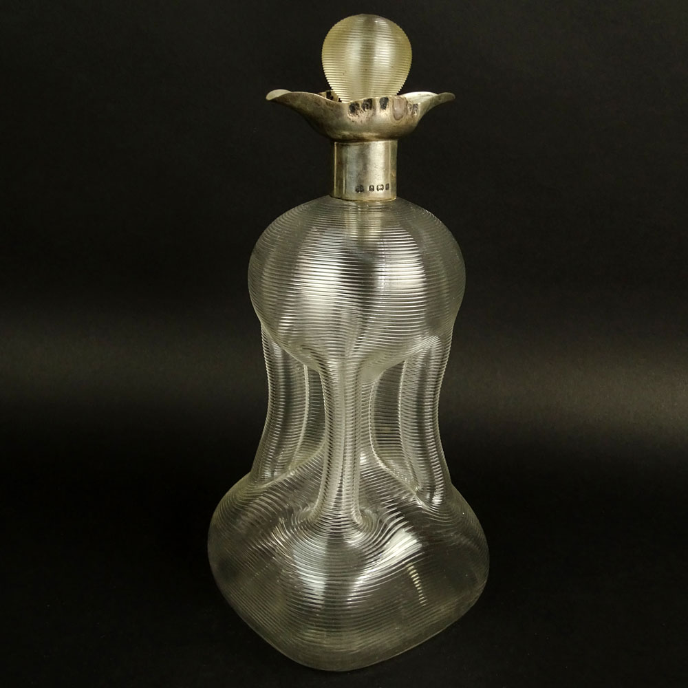 Circa 1903 English Birmingham Heath & Middleton Sterling Silver Mounted Glass Decanter.