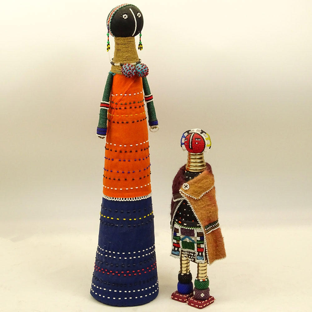 Two (2) Vintage African Beaded Cloth Figures