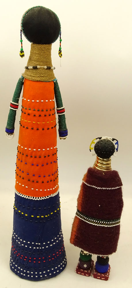 Two (2) Vintage African Beaded Cloth Figures