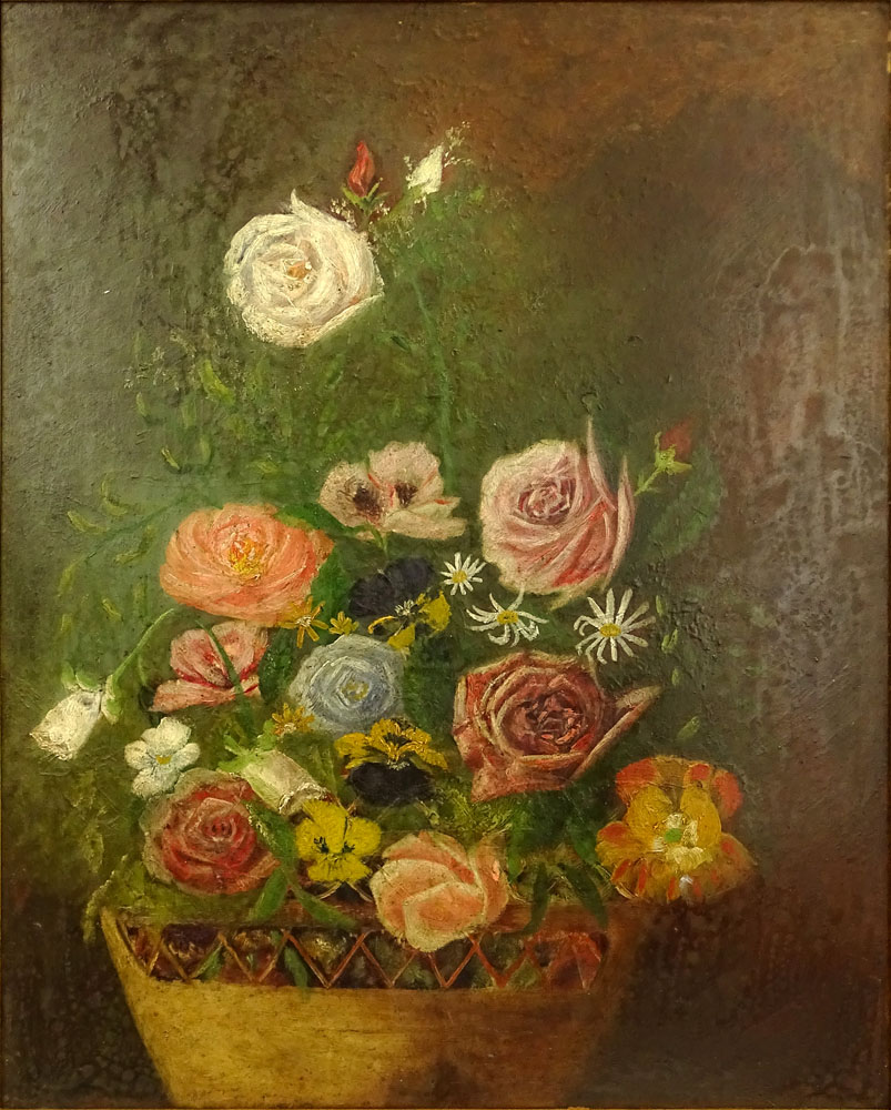20th Century South American School Oil on Board, Still Life with Flowers. 