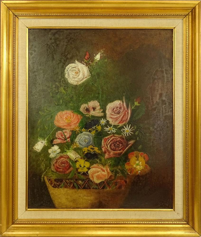 20th Century South American School Oil on Board, Still Life with Flowers. 