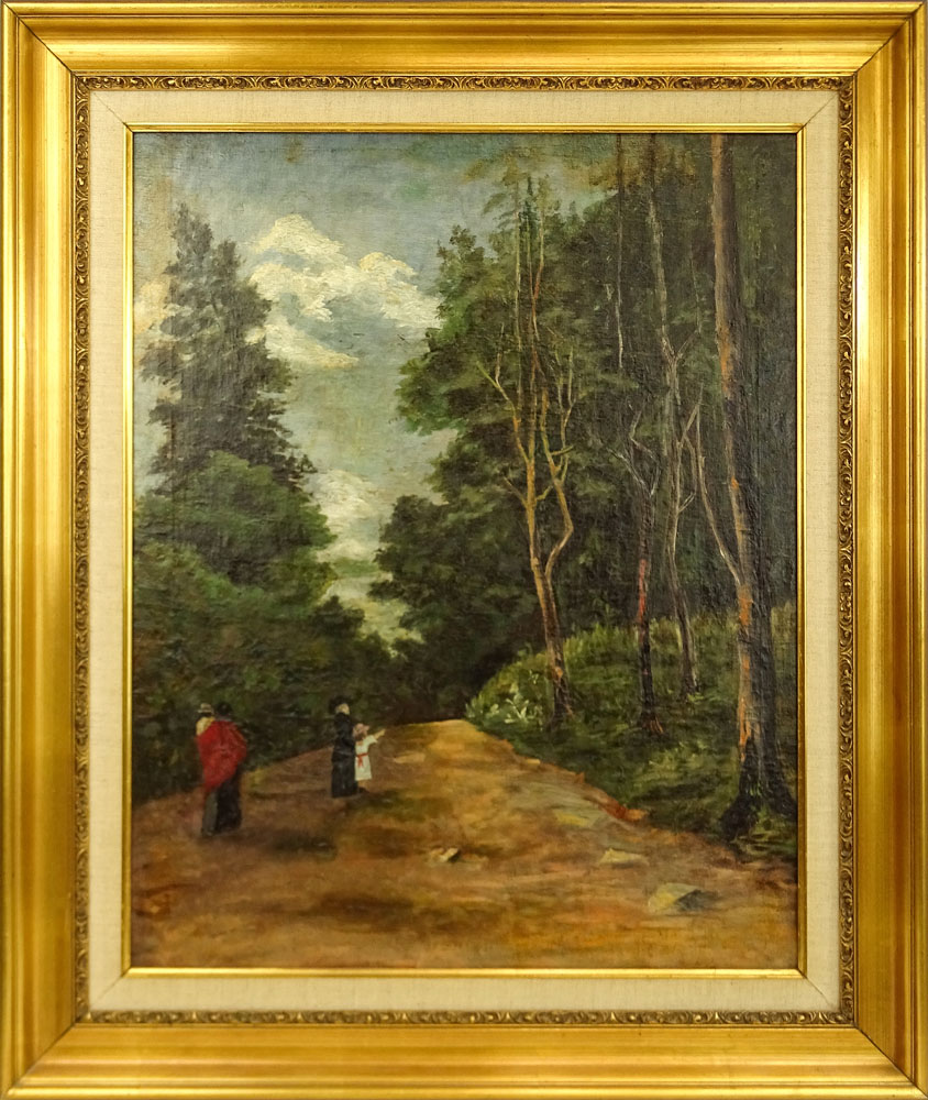 Early 20th Century South American School Oil on Canvas, Figures on a Wooded Lane.