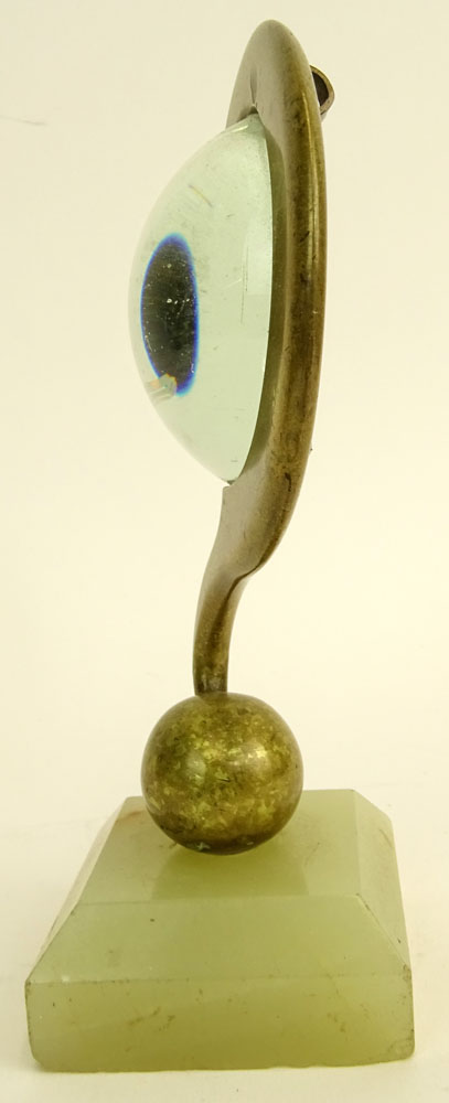 Mid Century Bronze Question Mark Magnifying Glass on Plinth Base.