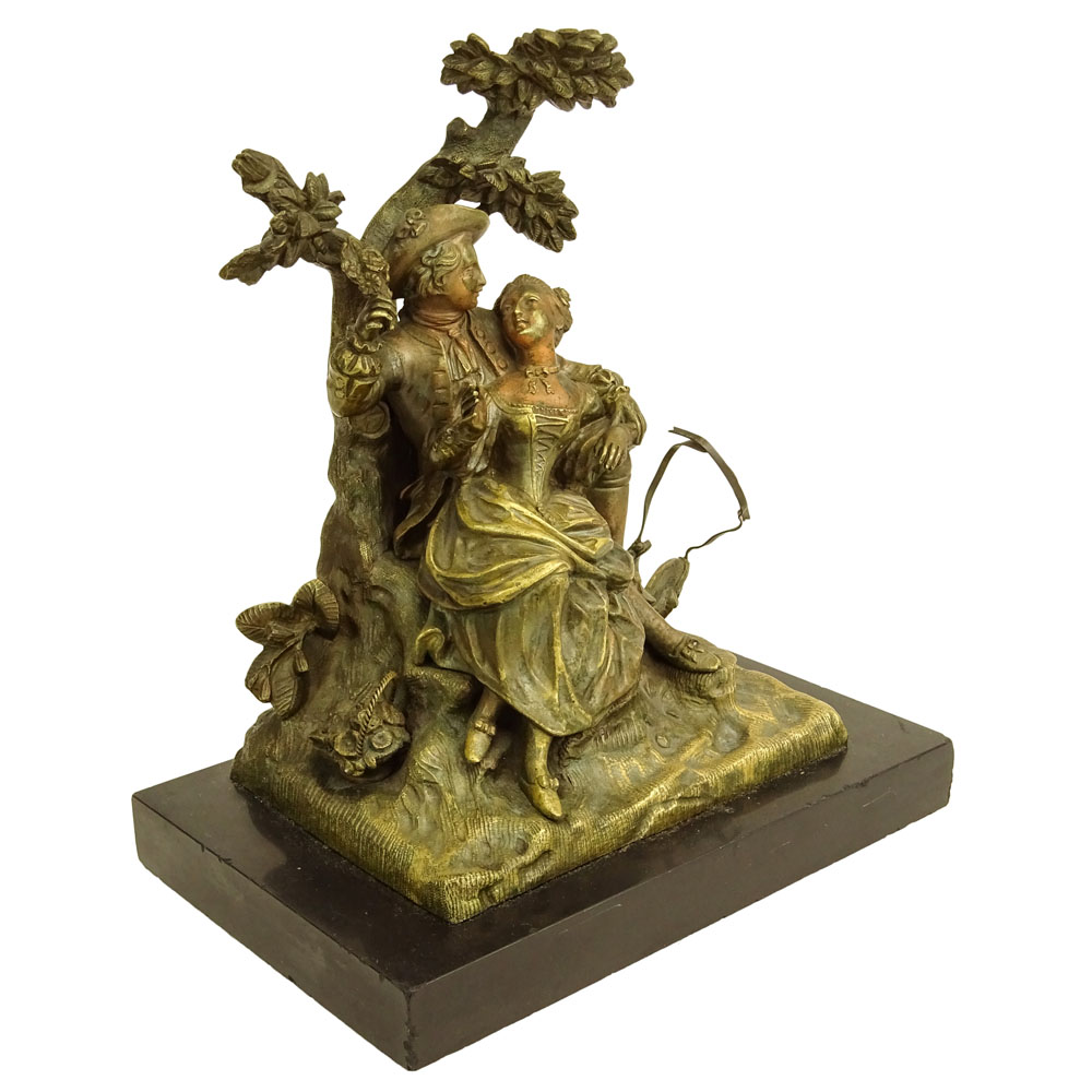 19/20th Century Bronze Sculpture on Onyx Base. "Romantic Couple" 