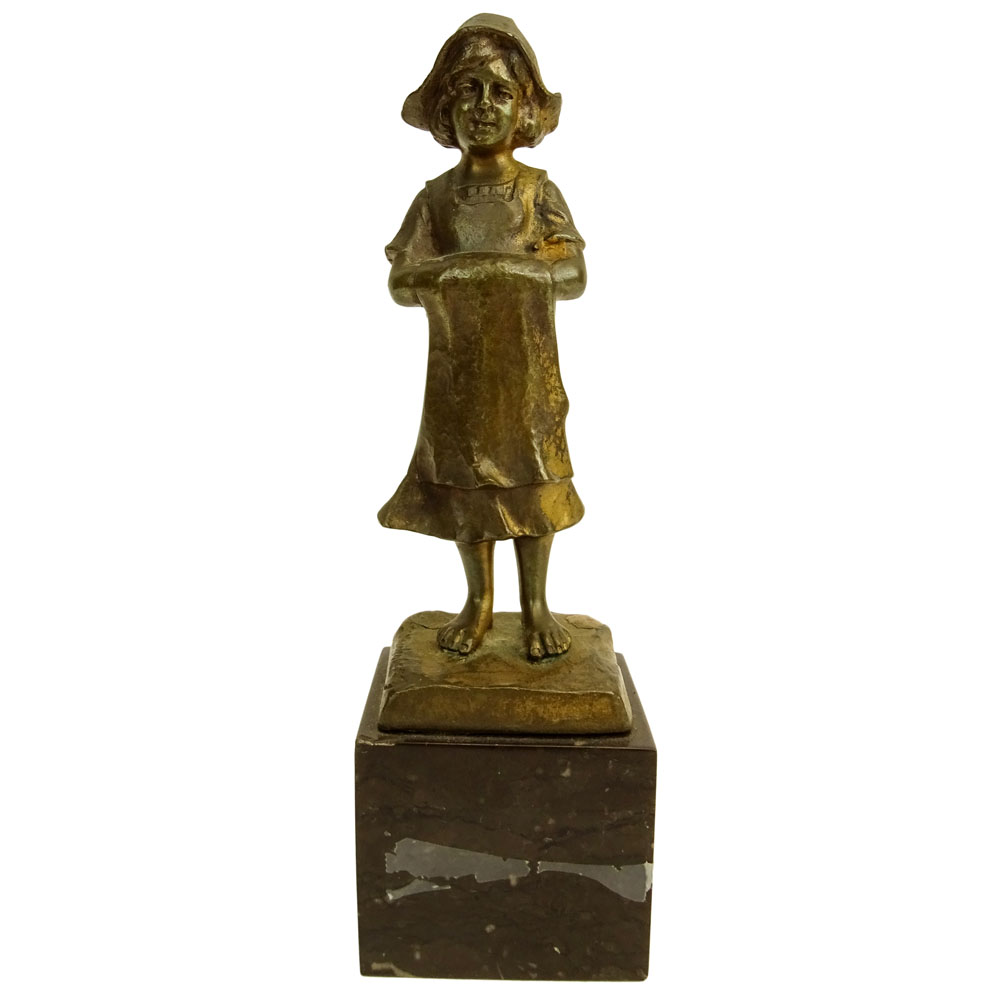 Spiro Schwalenberg, German (19/20th) Bronze figure of a girl golden-brown patinated. 