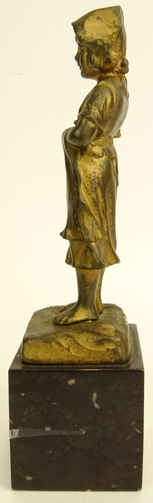 Spiro Schwalenberg, German (19/20th) Bronze figure of a girl golden-brown patinated. 