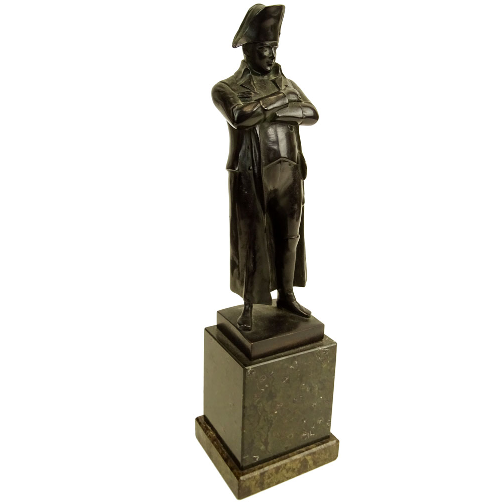 19th Century Bronze Sculpture on marble base "Napoleon With Arms Folded in Long Coat" 