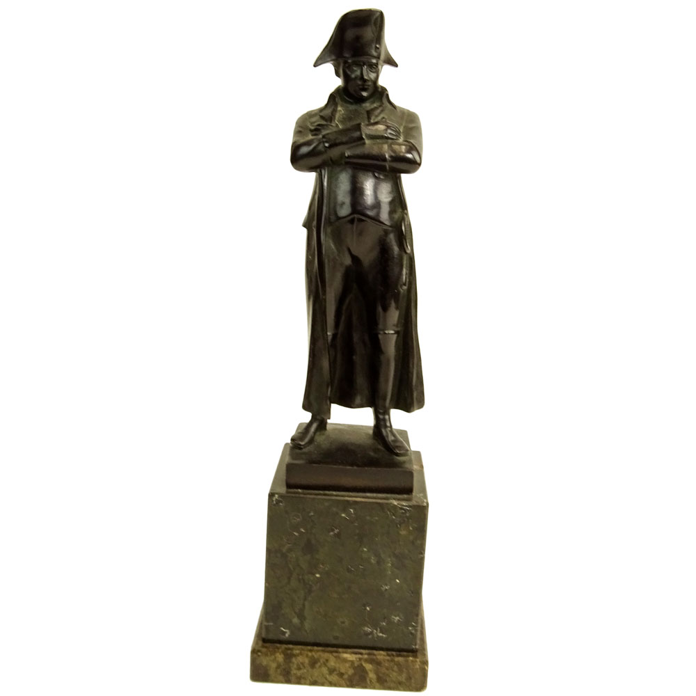 19th Century Bronze Sculpture on marble base "Napoleon With Arms Folded in Long Coat" 