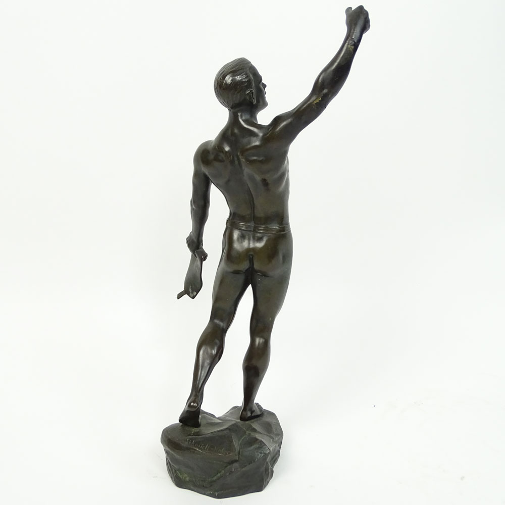 Otto Schmidt-Hofer, German (1873-1925) Bronze sculpture "Young athlete in victory pose"