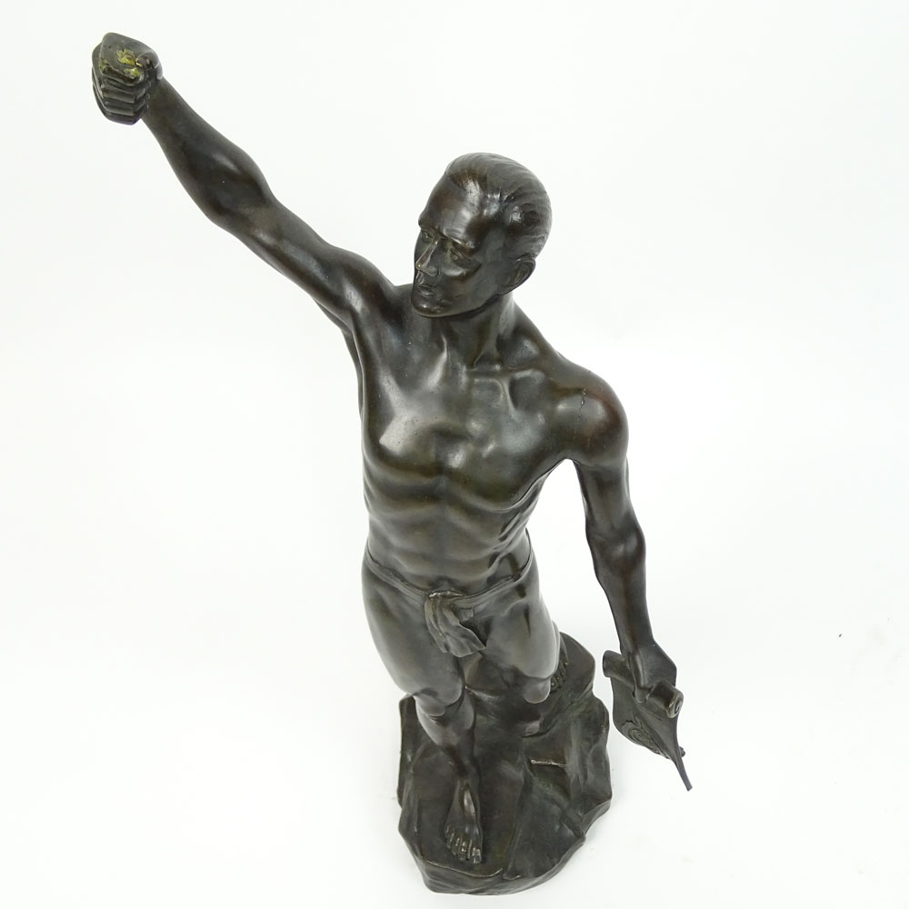 Otto Schmidt-Hofer, German (1873-1925) Bronze sculpture "Young athlete in victory pose"