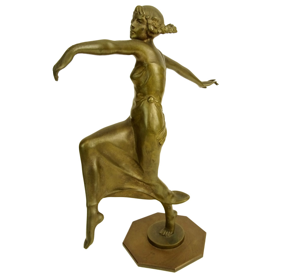 Otto Hafenrichter, Austrian (19/20th C) Art Deco Patinated Bronze Sculpture "Dancing Girl". 