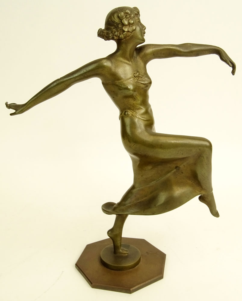 Otto Hafenrichter, Austrian (19/20th C) Art Deco Patinated Bronze Sculpture "Dancing Girl". 