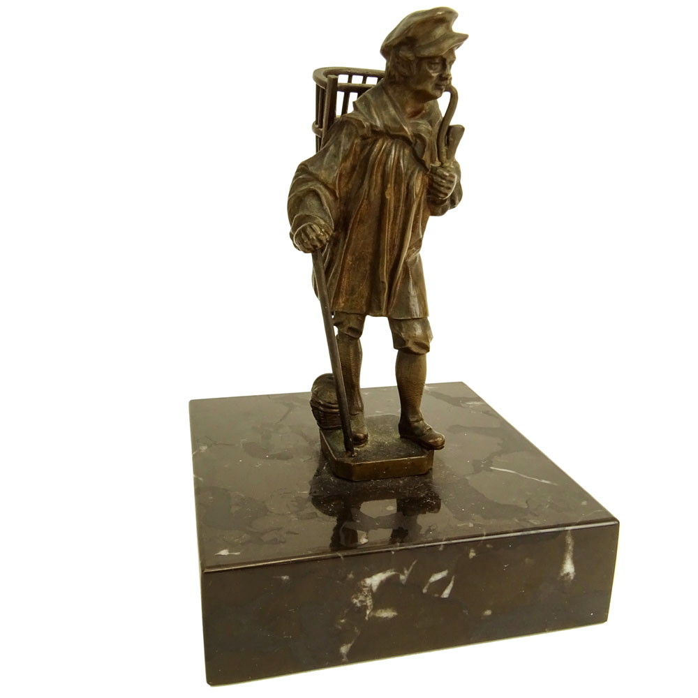 Antique Miniature Bronze on marble base. "Man with Basket On Back" 
