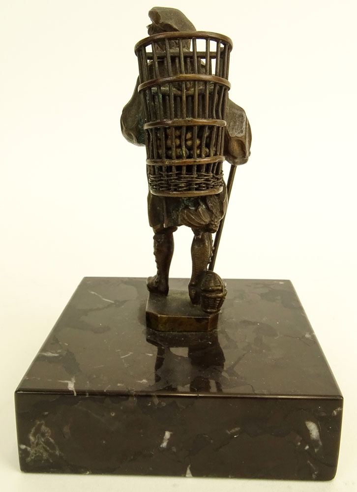 Antique Miniature Bronze on marble base. "Man with Basket On Back" 