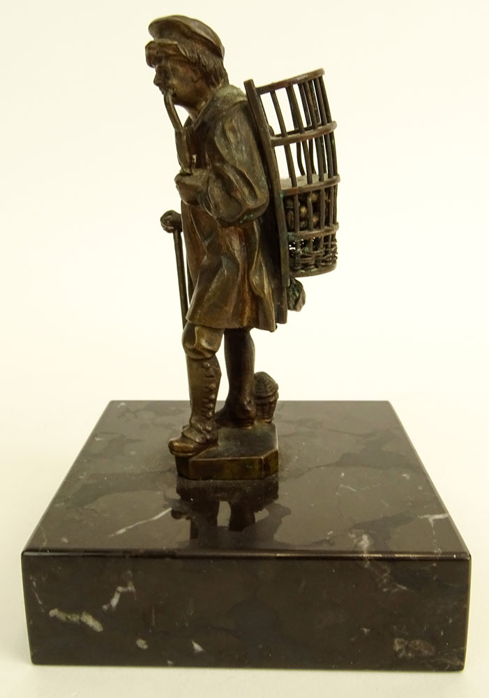 Antique Miniature Bronze on marble base. "Man with Basket On Back" 