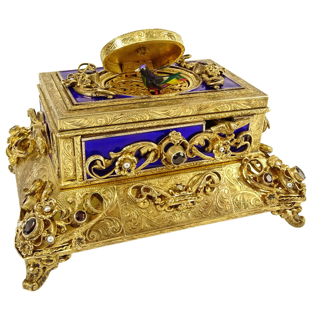 Early 20th Century Jeweled Enameled Singing Bird Box Automaton.