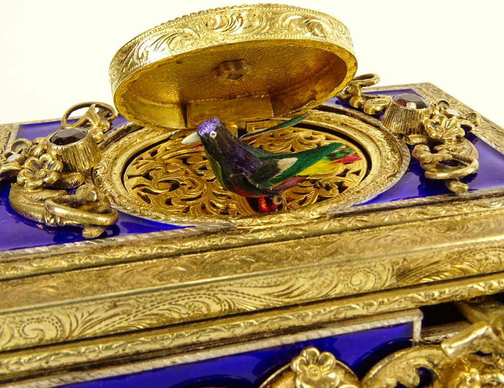 Early 20th Century Jeweled Enameled Singing Bird Box Automaton.