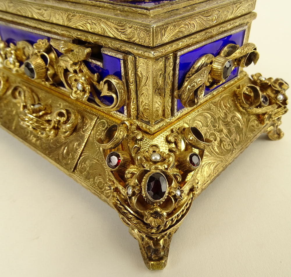 Early 20th Century Jeweled Enameled Singing Bird Box Automaton.