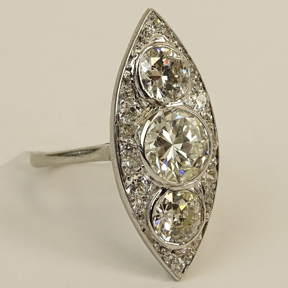 Art Deco Approx. 2.50 Carat Diamond and Platinum Three Stone Ring.