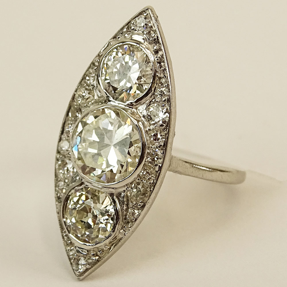 Art Deco Approx. 2.50 Carat Diamond and Platinum Three Stone Ring.