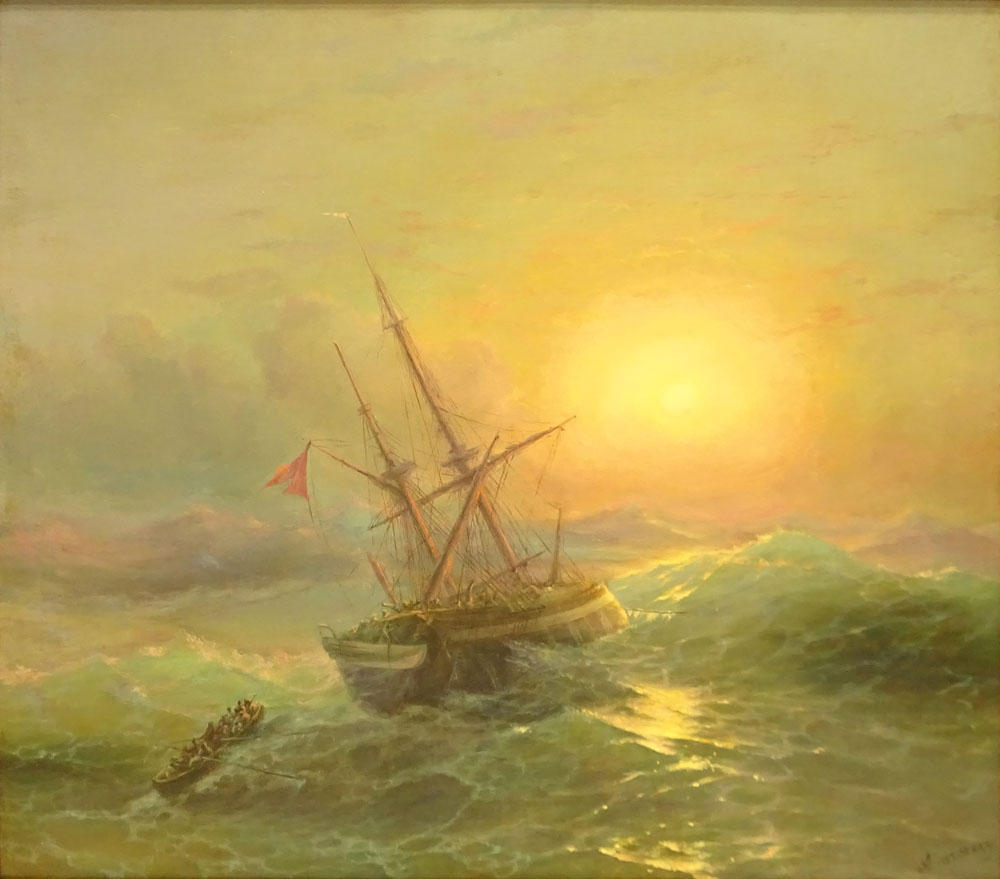 Attributed to: Ivan Konstantinovich Aivazovsky, Russian (1817-1900) Oil on Canvas, Sunset on the Seas.