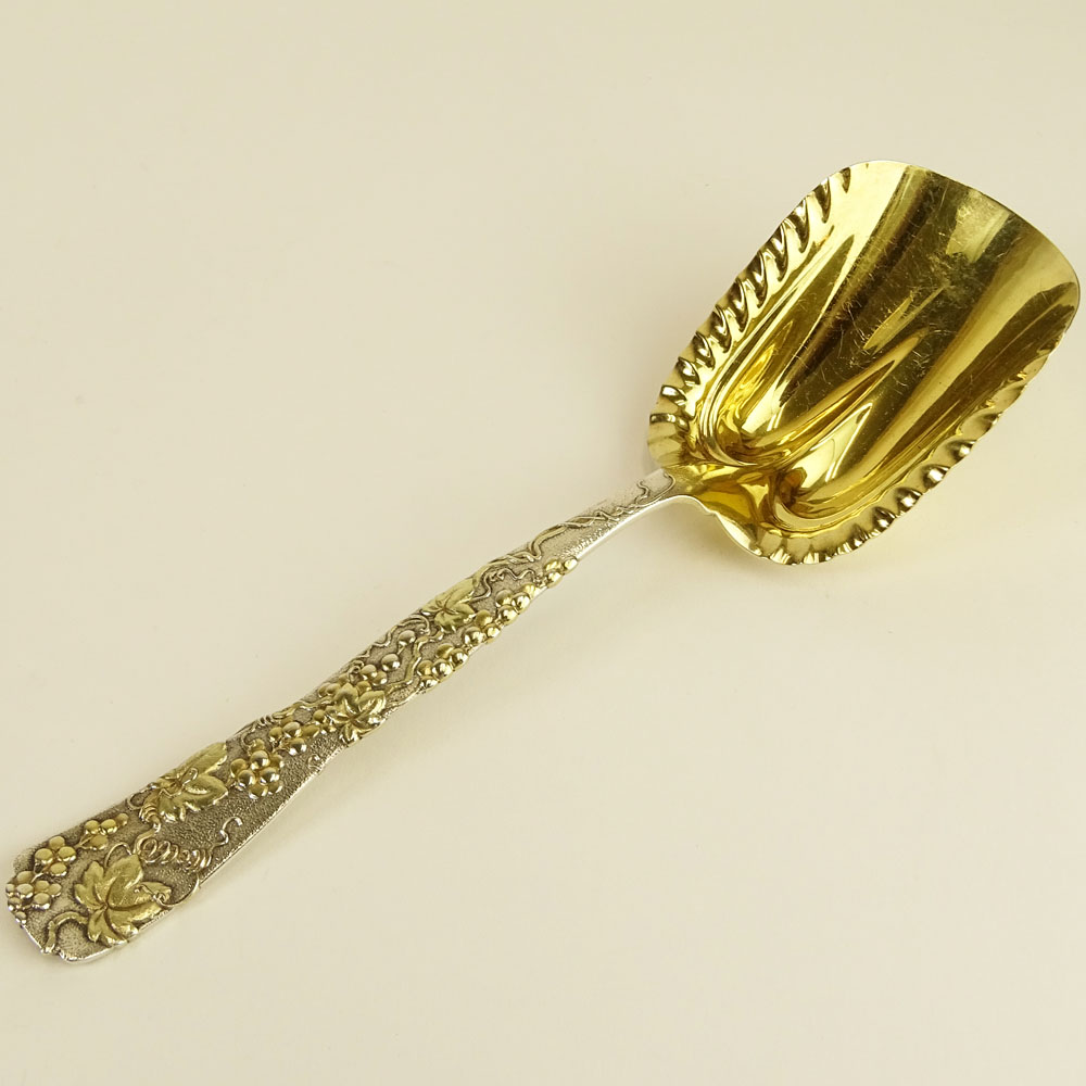 Antique Tiffany & Co Sterling Silver Grape Vine Pattern Gold Washed Berry Spoon.