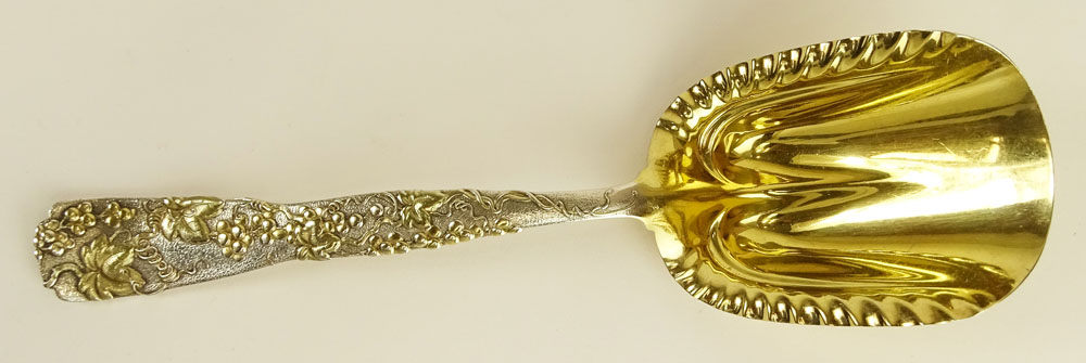 Antique Tiffany & Co Sterling Silver Grape Vine Pattern Gold Washed Berry Spoon.