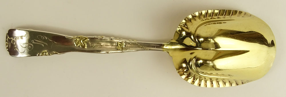 Antique Tiffany & Co Sterling Silver Grape Vine Pattern Gold Washed Berry Spoon.