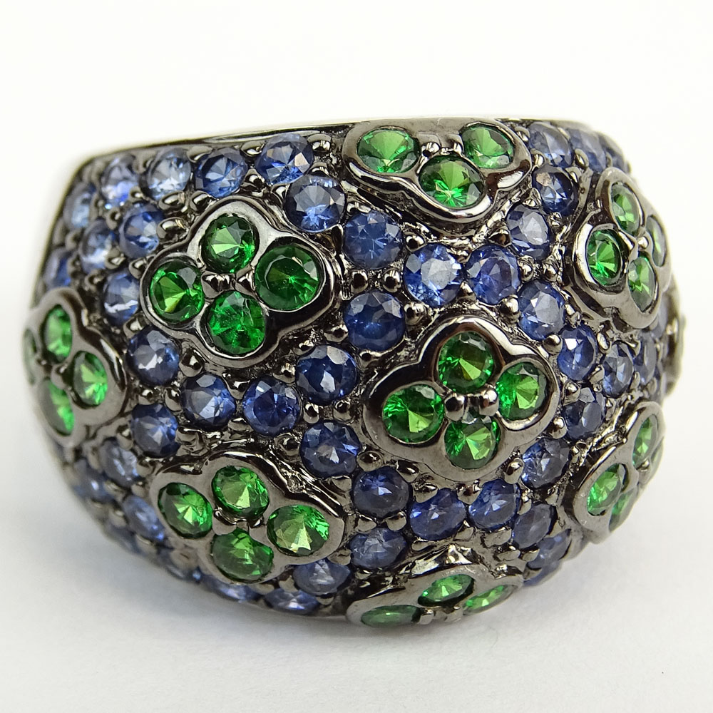 Levian Approx. 3.90 Carat TW Sapphire, Green Garnet and 18 Karat White Gold Ring. 