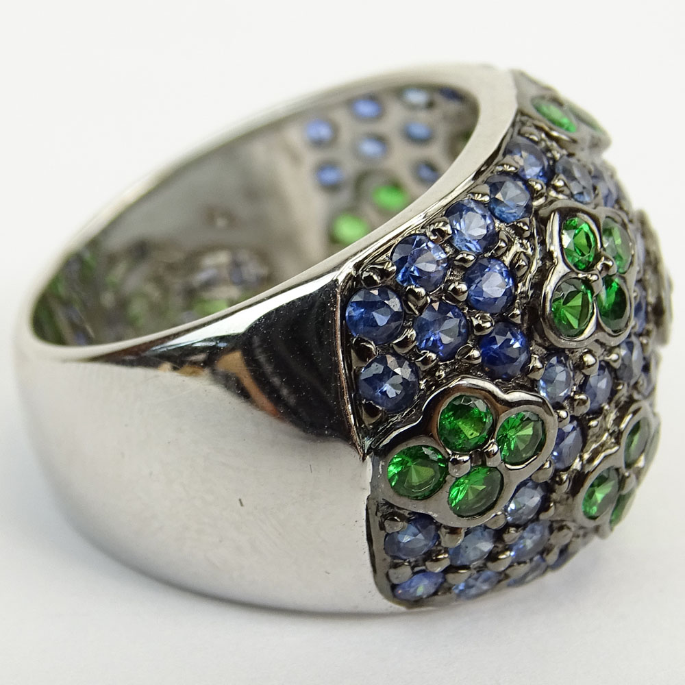 Levian Approx. 3.90 Carat TW Sapphire, Green Garnet and 18 Karat White Gold Ring. 