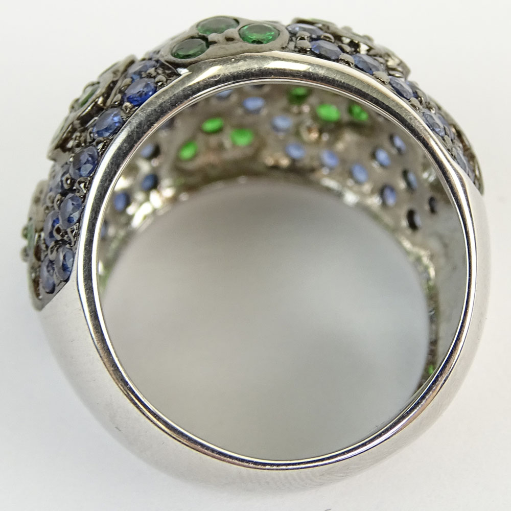 Levian Approx. 3.90 Carat TW Sapphire, Green Garnet and 18 Karat White Gold Ring. 