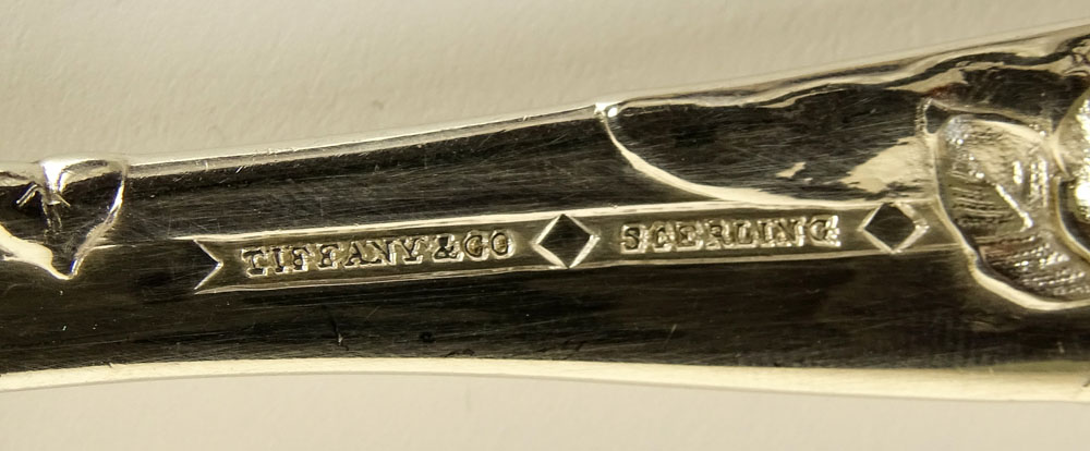 Antique Tiffany & Co. Vine-Peapod Pattern Sterling Silver Pea Spoon, ca. 1872. Monogrammed.