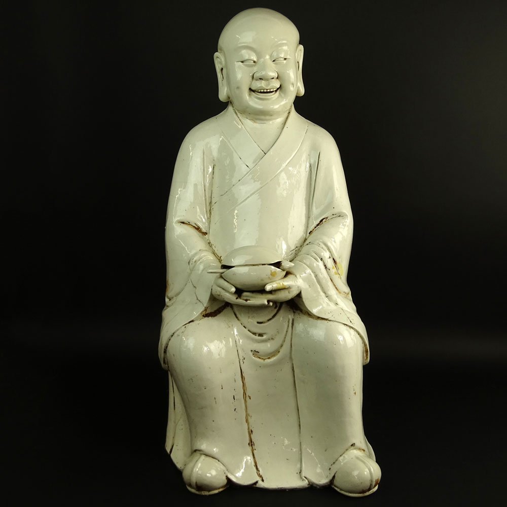 Large Antique Chinese Blanc de Chine Figure of a Monk.