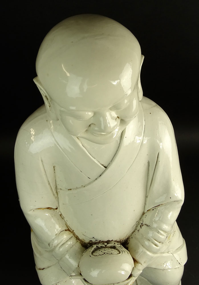 Large Antique Chinese Blanc de Chine Figure of a Monk.