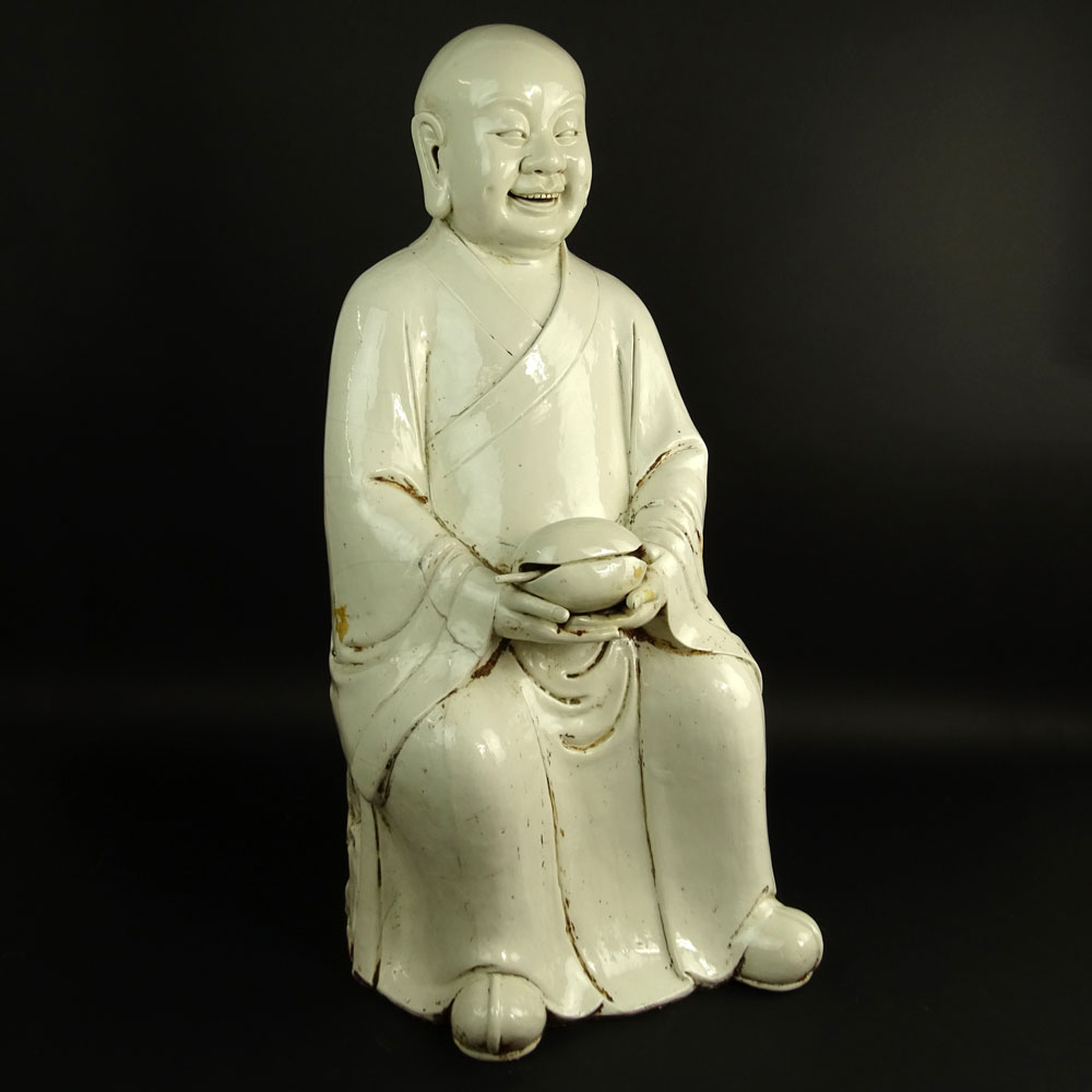 Large Antique Chinese Blanc de Chine Figure of a Monk.