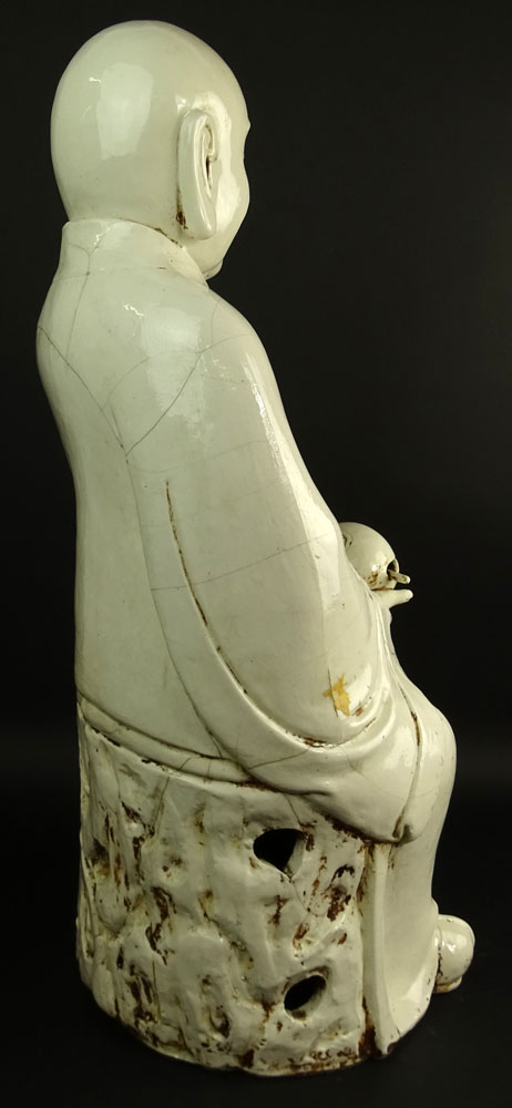 Large Antique Chinese Blanc de Chine Figure of a Monk.