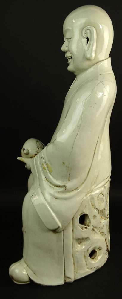 Large Antique Chinese Blanc de Chine Figure of a Monk.