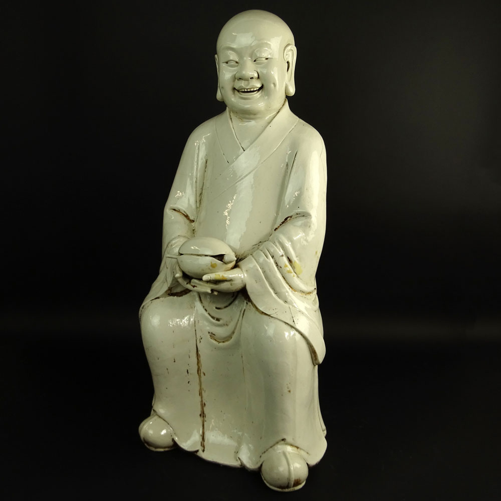 Large Antique Chinese Blanc de Chine Figure of a Monk.