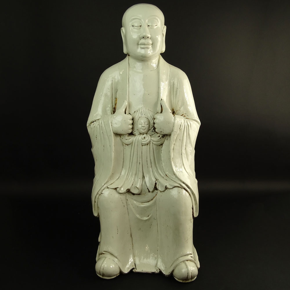 Large Antique Chinese Blanc de Chine Figure of a Monk.