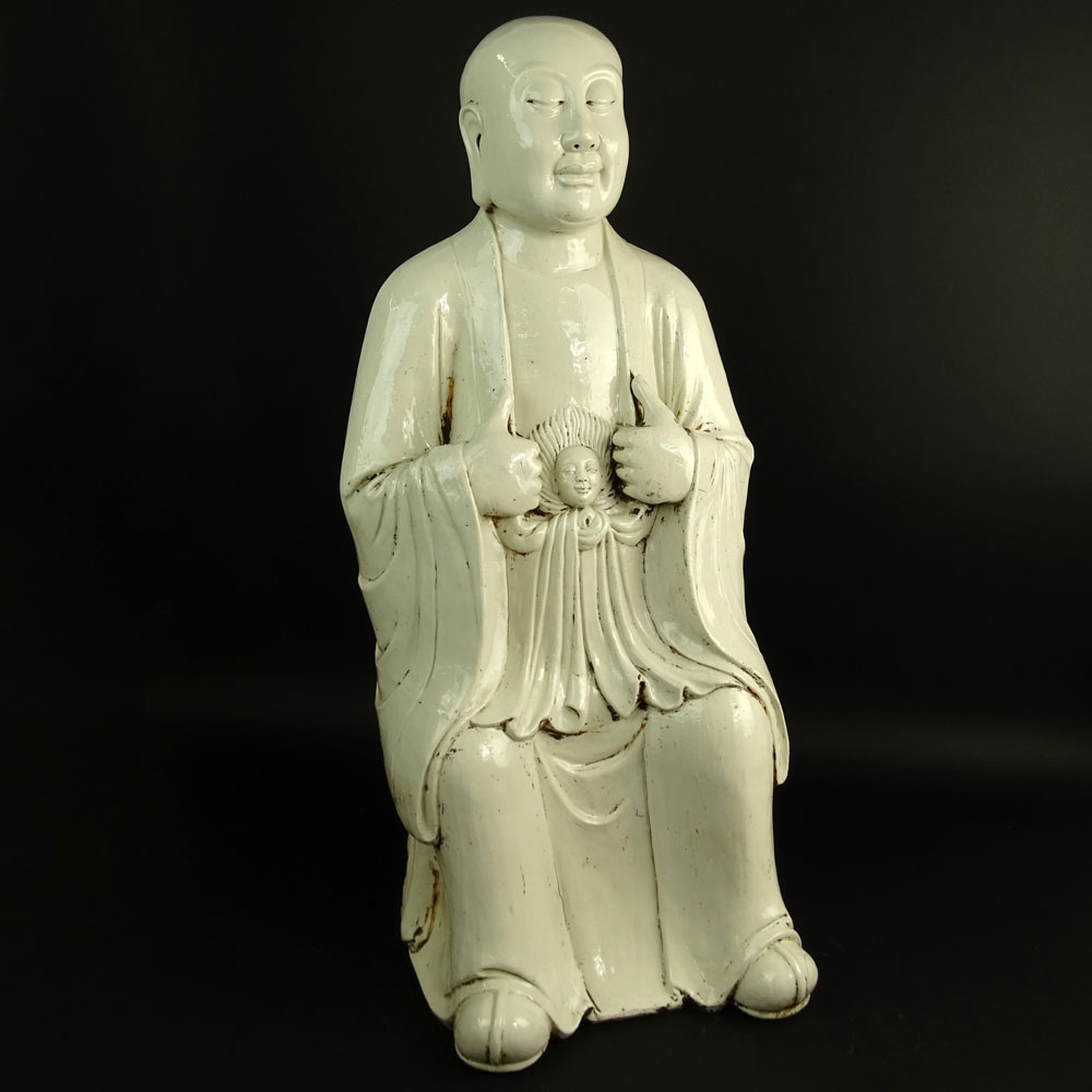 Large Antique Chinese Blanc de Chine Figure of a Monk.