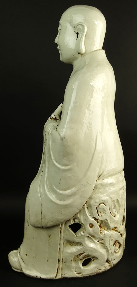 Large Antique Chinese Blanc de Chine Figure of a Monk.