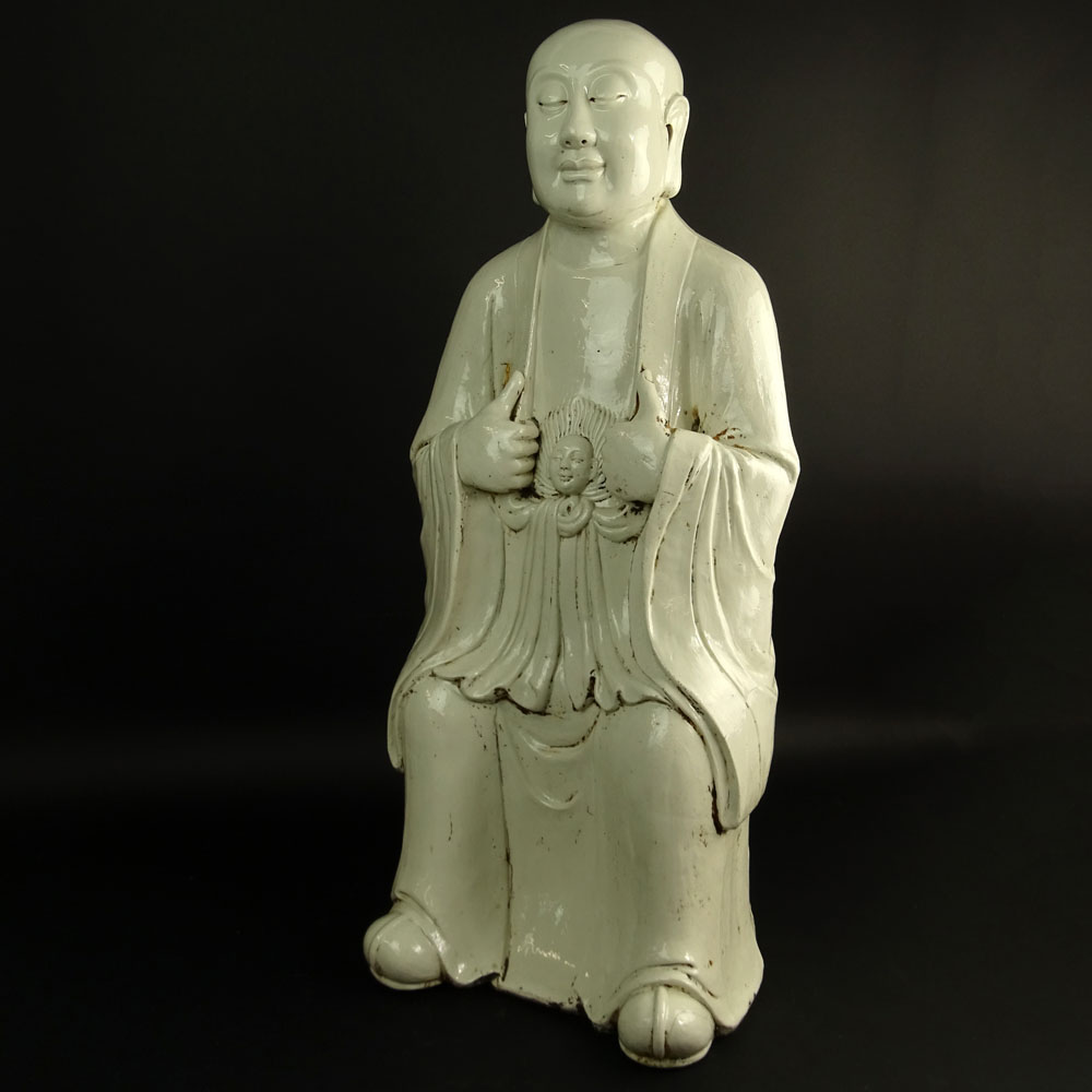 Large Antique Chinese Blanc de Chine Figure of a Monk.