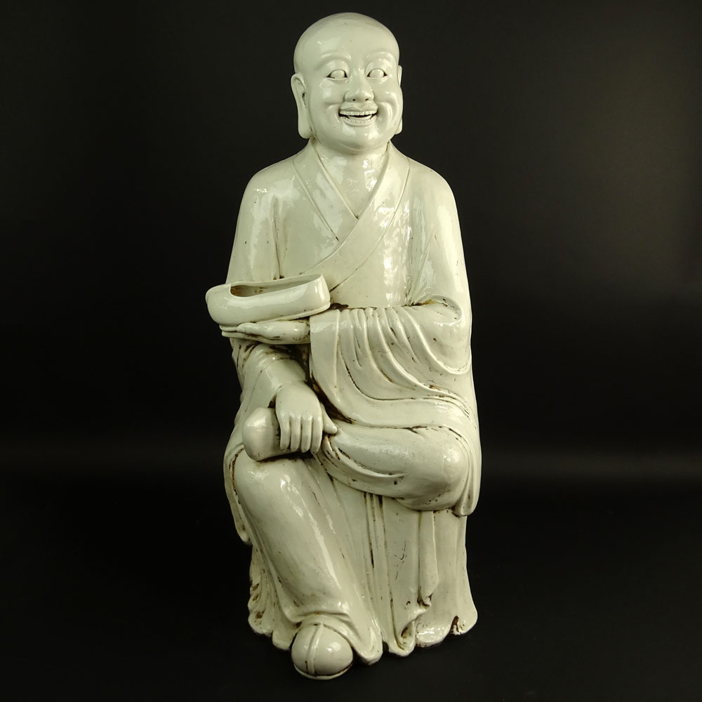 Large Antique Chinese Blanc de Chine Figure of a Monk.