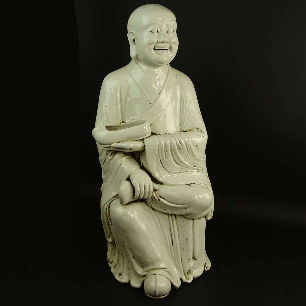 Large Antique Chinese Blanc de Chine Figure of a Monk.